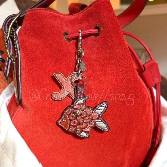 BIG VINTAGE COACH KOI & X CHARM VHTF VIBRANT STACKED LEATHER STUDS GLITTER VGUC - Picture 7 of 16